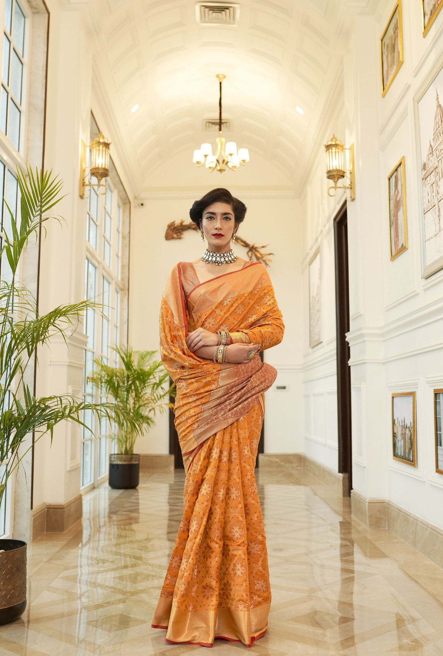 Citrus Orange Weaved Patola Silk Saree