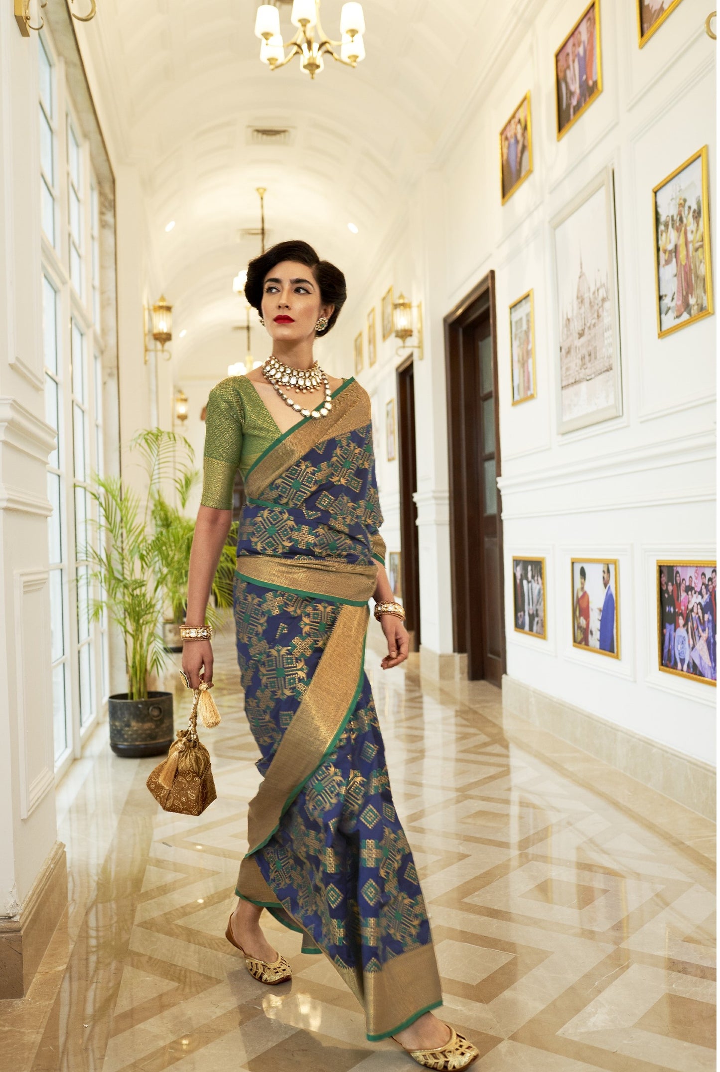 Aegean Blue Weaved Patola Silk Saree