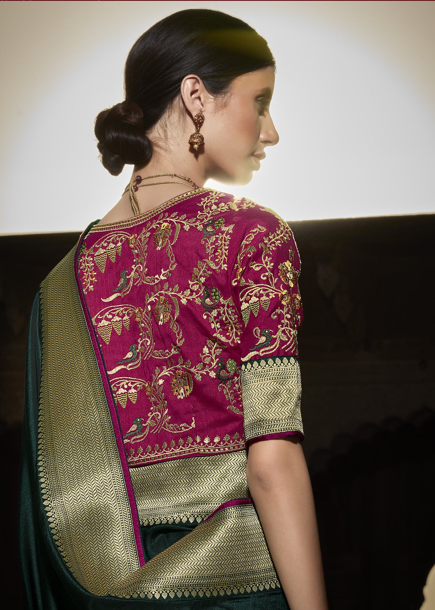 Seaweed Green Silk Saree With Designer Blouse