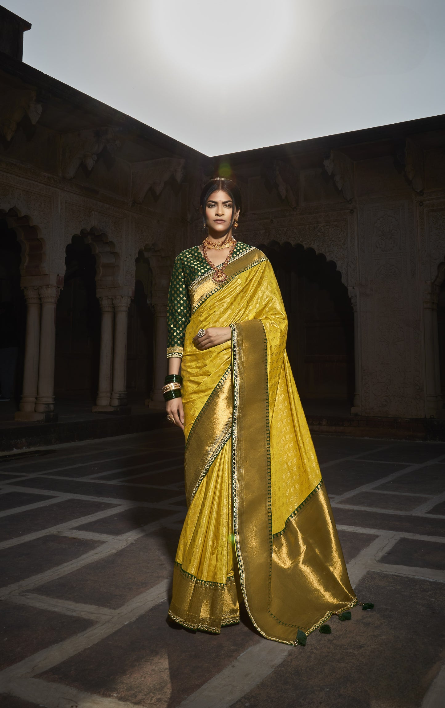 Golden Yellow Silk Saree With Designer Blouse