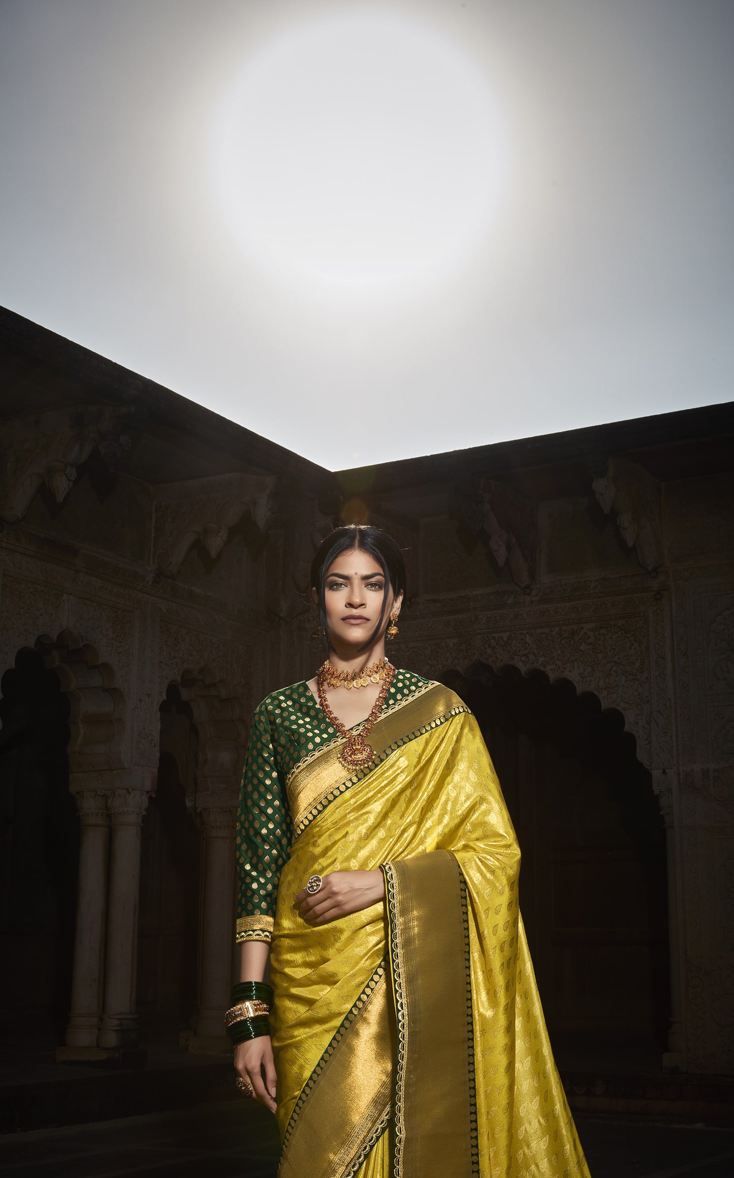 Golden Yellow Silk Saree With Designer Blouse