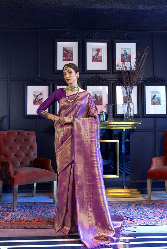 Wine Purple Kanjivaram Silk Saree