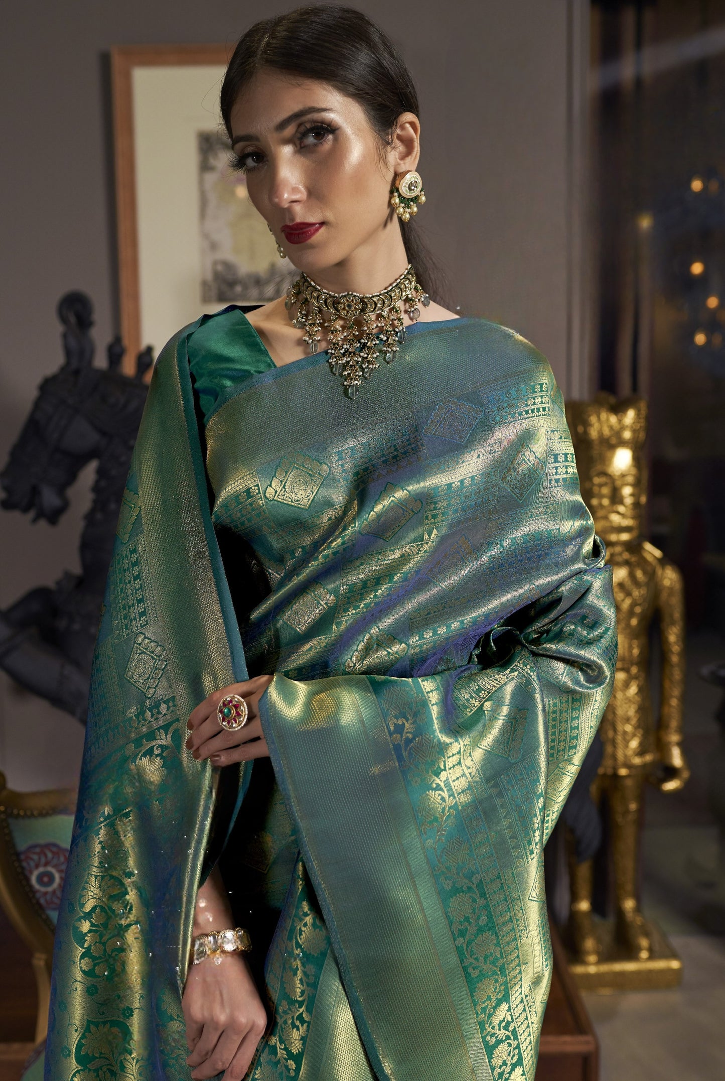 Maple Green Kanjivaram Silk Saree