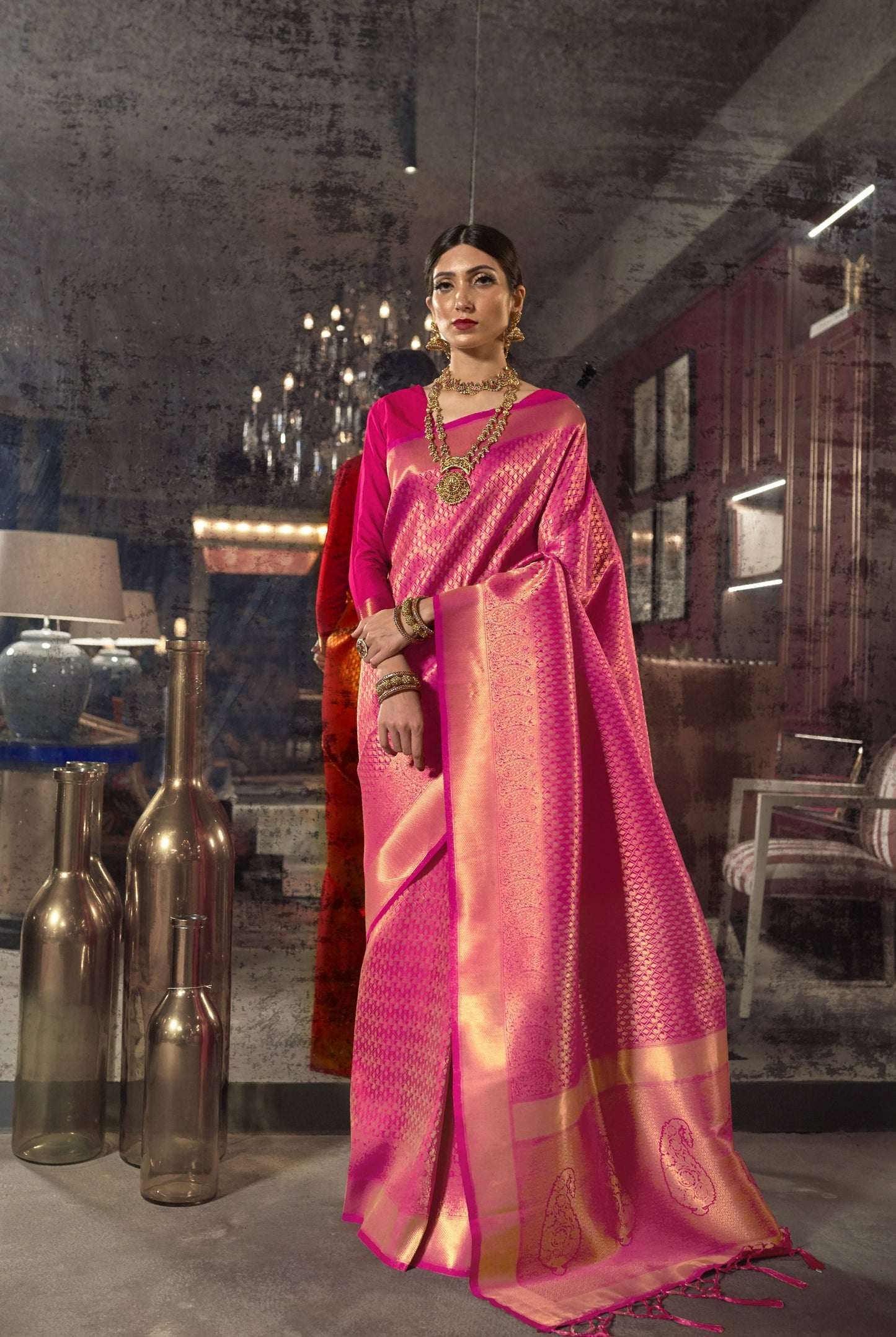 Fuschia Pink Kanjivaram Silk Saree