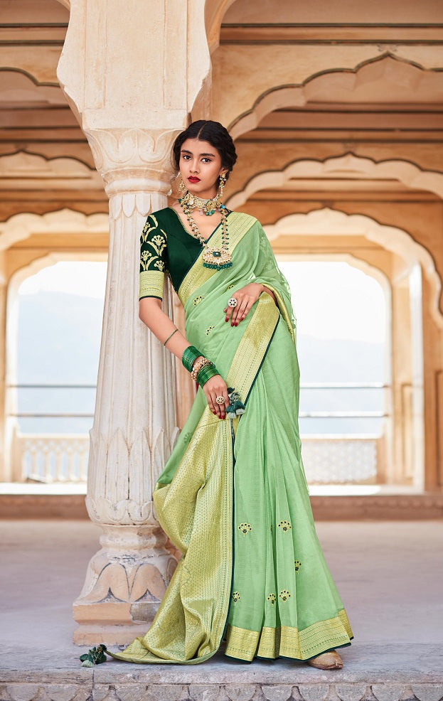 Mint Green Silk Saree With Designer Blouse