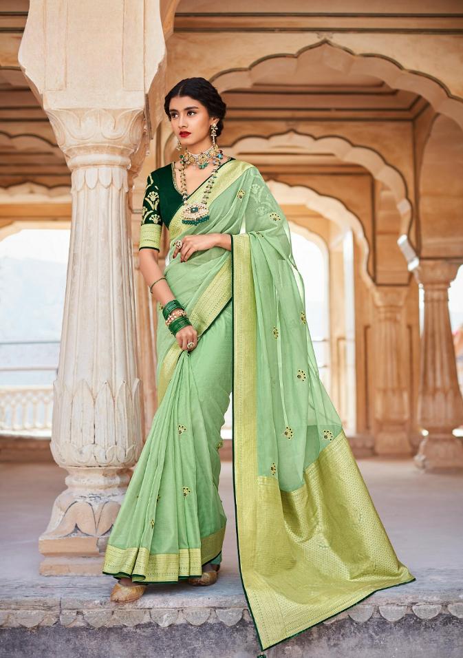 Mint Green Silk Saree With Designer Blouse