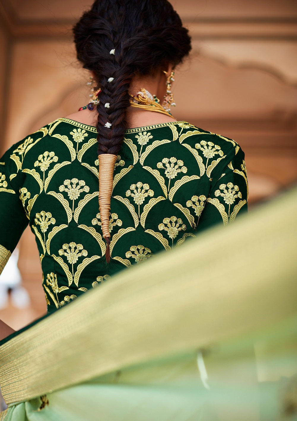 Mint Green Silk Saree With Designer Blouse