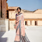 Peach & Grey Silk Saree With Designer Blouse