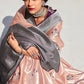 Peach & Grey Silk Saree With Designer Blouse