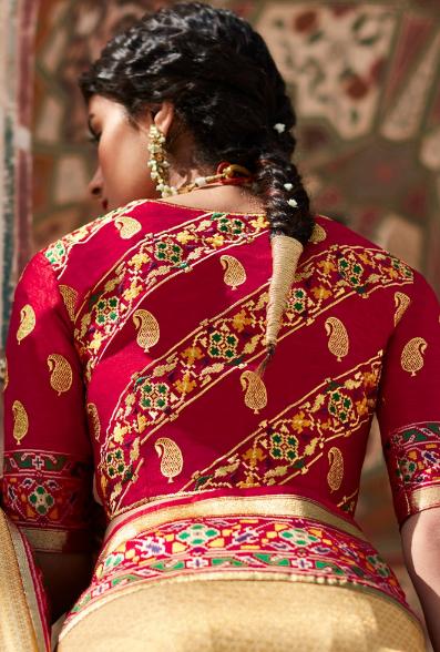 Fawn Brown Silk Saree With Designer Blouse