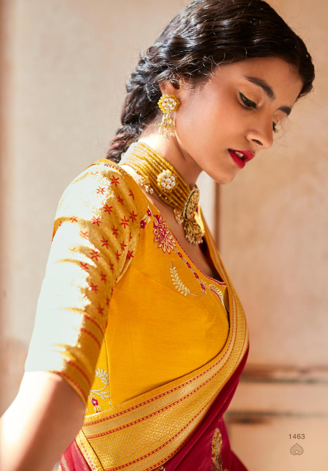 Brick Red Silk Saree With Designer Blouse