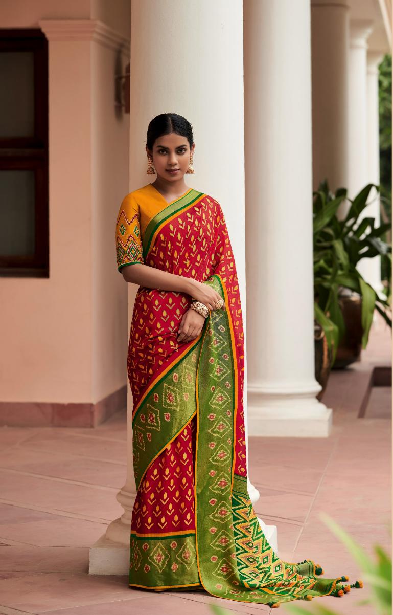 Brick Red Brasso Silk Saree With Embroidered Blouse