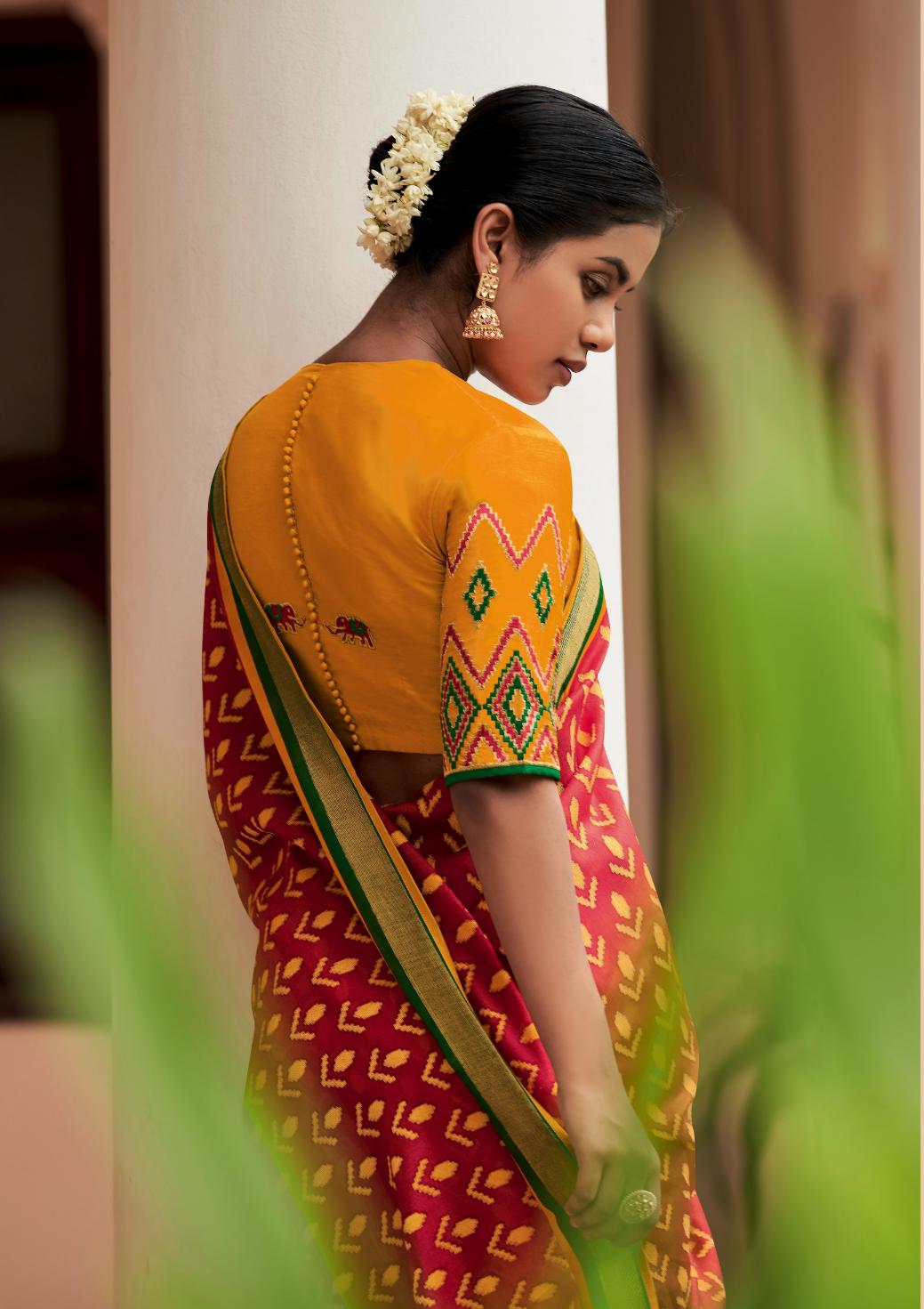 Brick Red Brasso Silk Saree With Embroidered Blouse