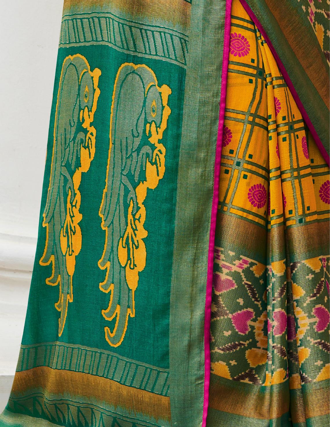 Macaroon Yellow Brasso Silk Saree With Embroidered Blouse