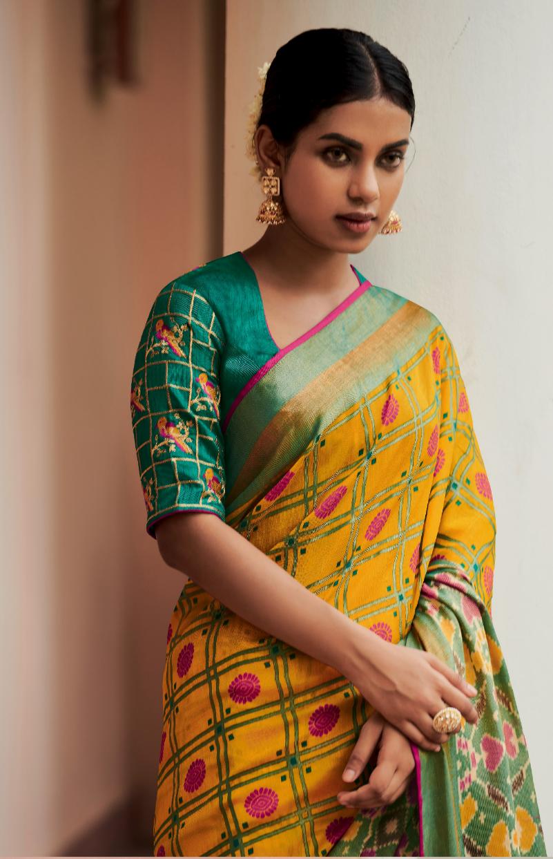 Macaroon Yellow Brasso Silk Saree With Embroidered Blouse