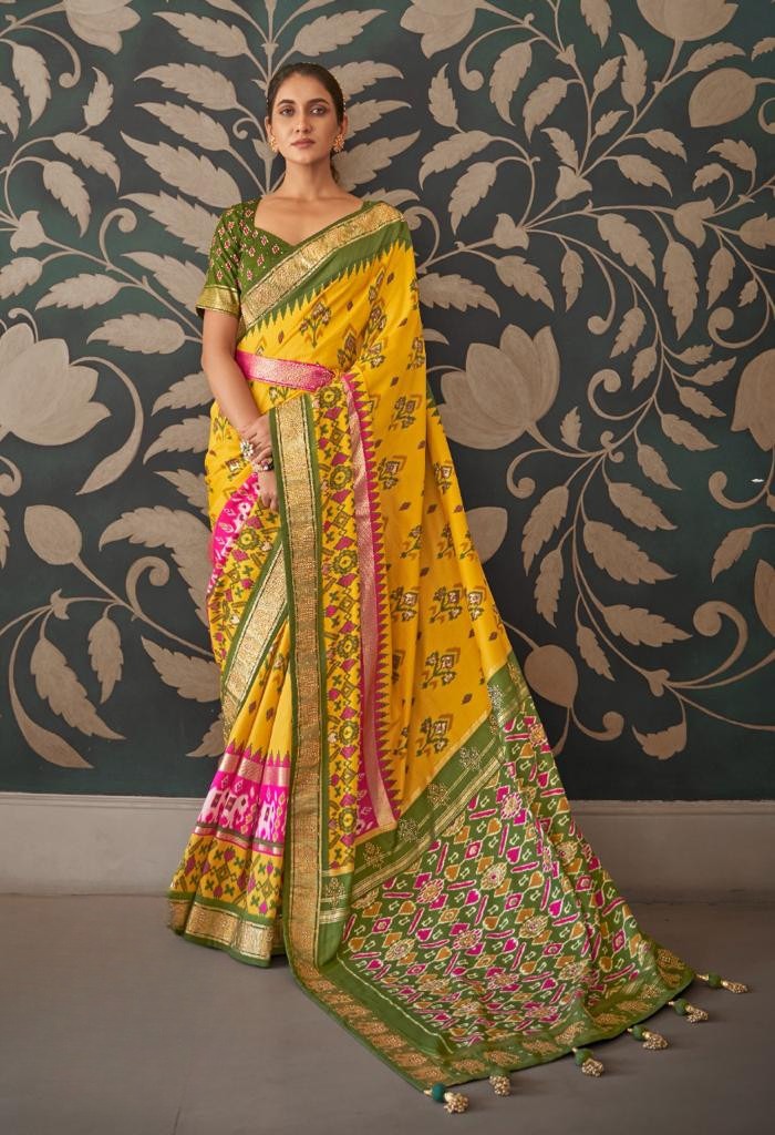 Macaroon Yellow Patola Silk Saree