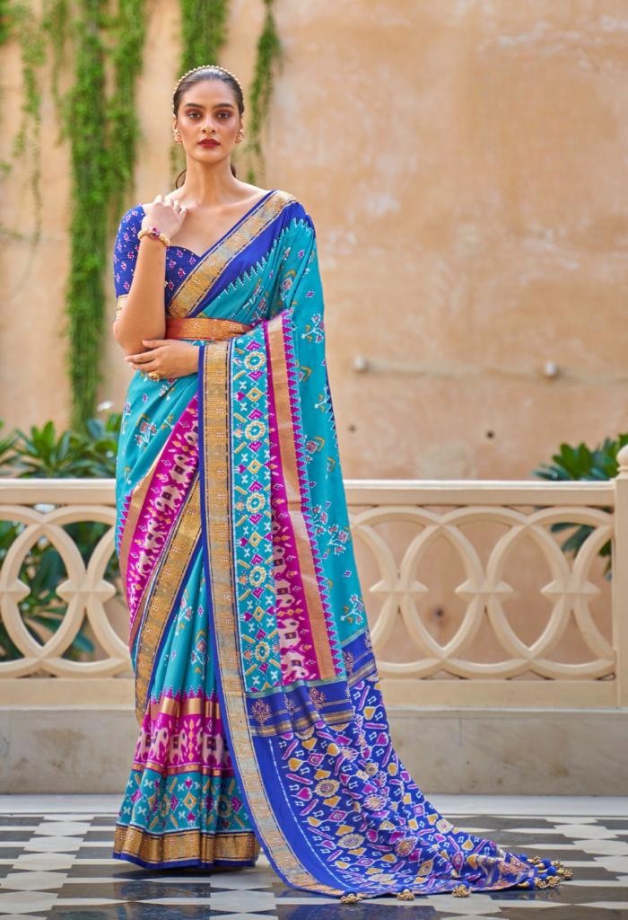 Bubblegum Blue Patola Silk Saree