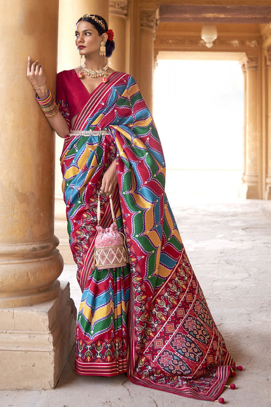 Multicolor Chevron Designer Patola Silk Saree