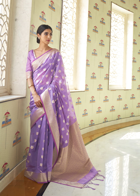 Amethyst Purple Zari Woven Linen Saree