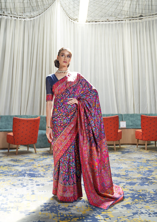 Nile Blue Kashmiri Weaved Jamewar Saree