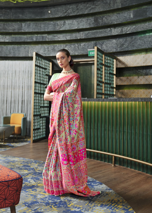 Thistle Green Kashmiri Weaved Jamewar Saree