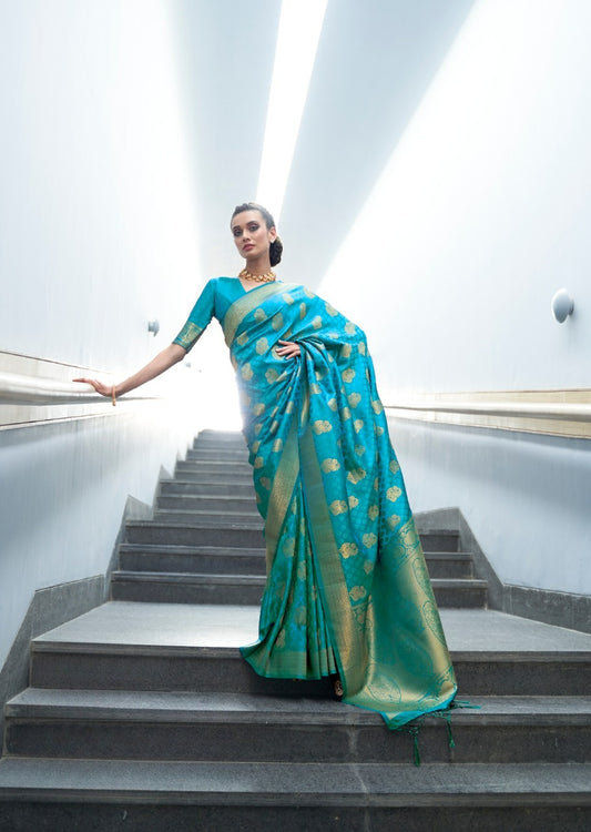 Cerulean Blue Silk Saree