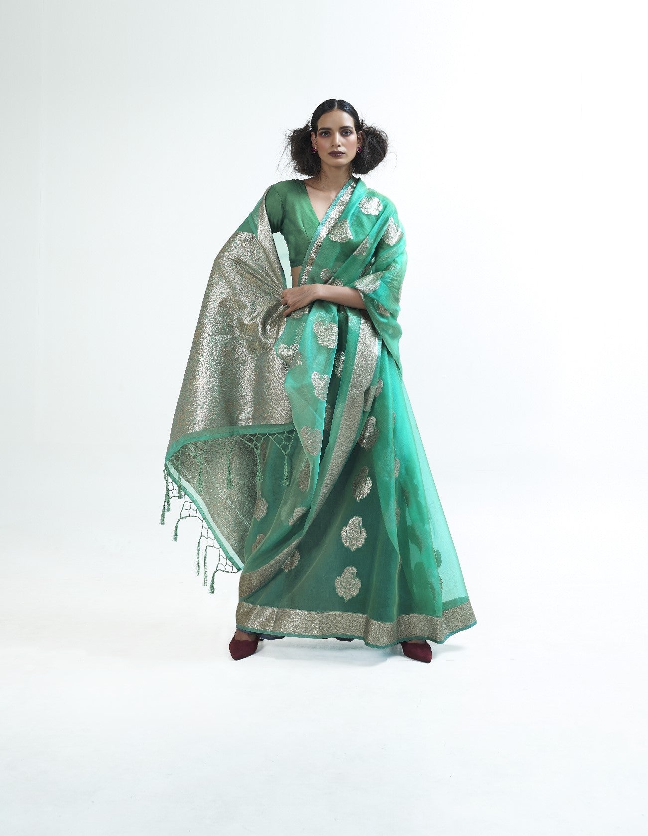 Sage Green Organza Silk Saree