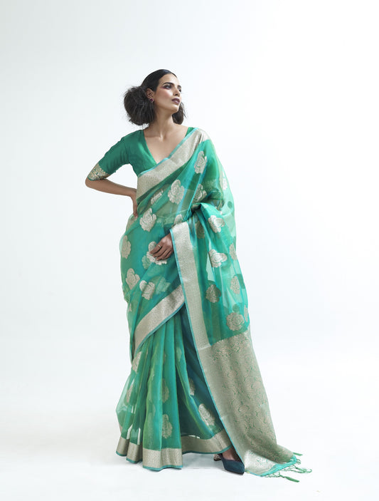 Sage Green Organza Silk Saree