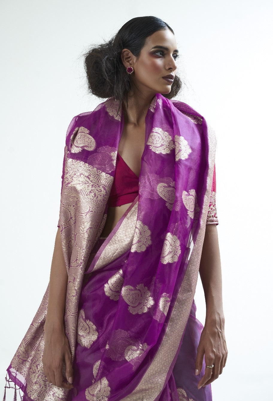 Dusky Purple Organza Silk Saree