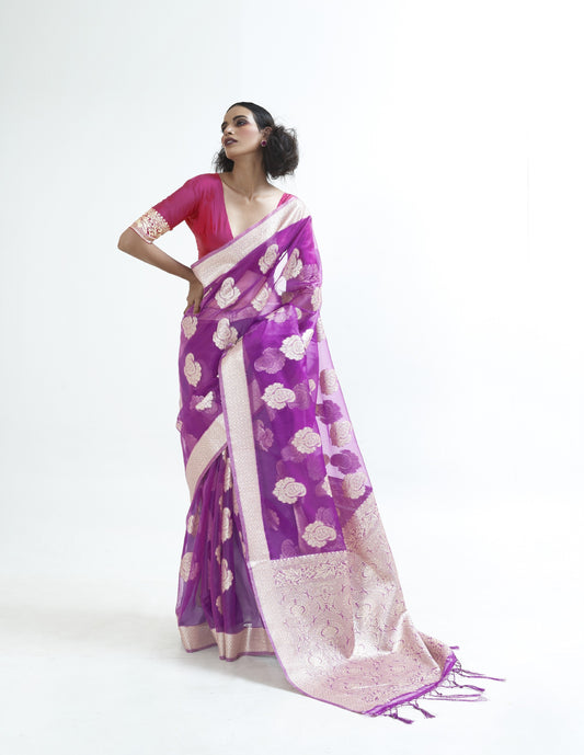 Dusky Purple Organza Silk Saree