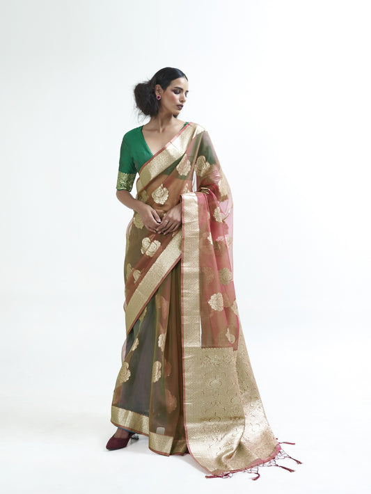 Rosy Brown Organza Silk Saree