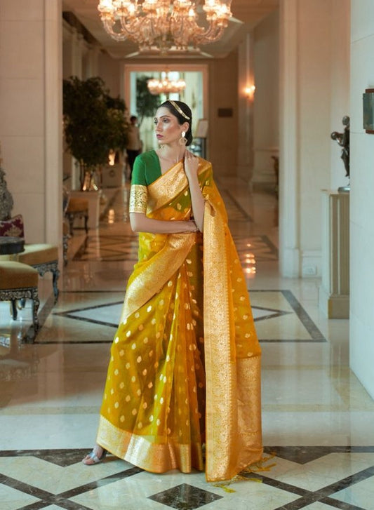 Sapphire Yellow Organza Silk Saree