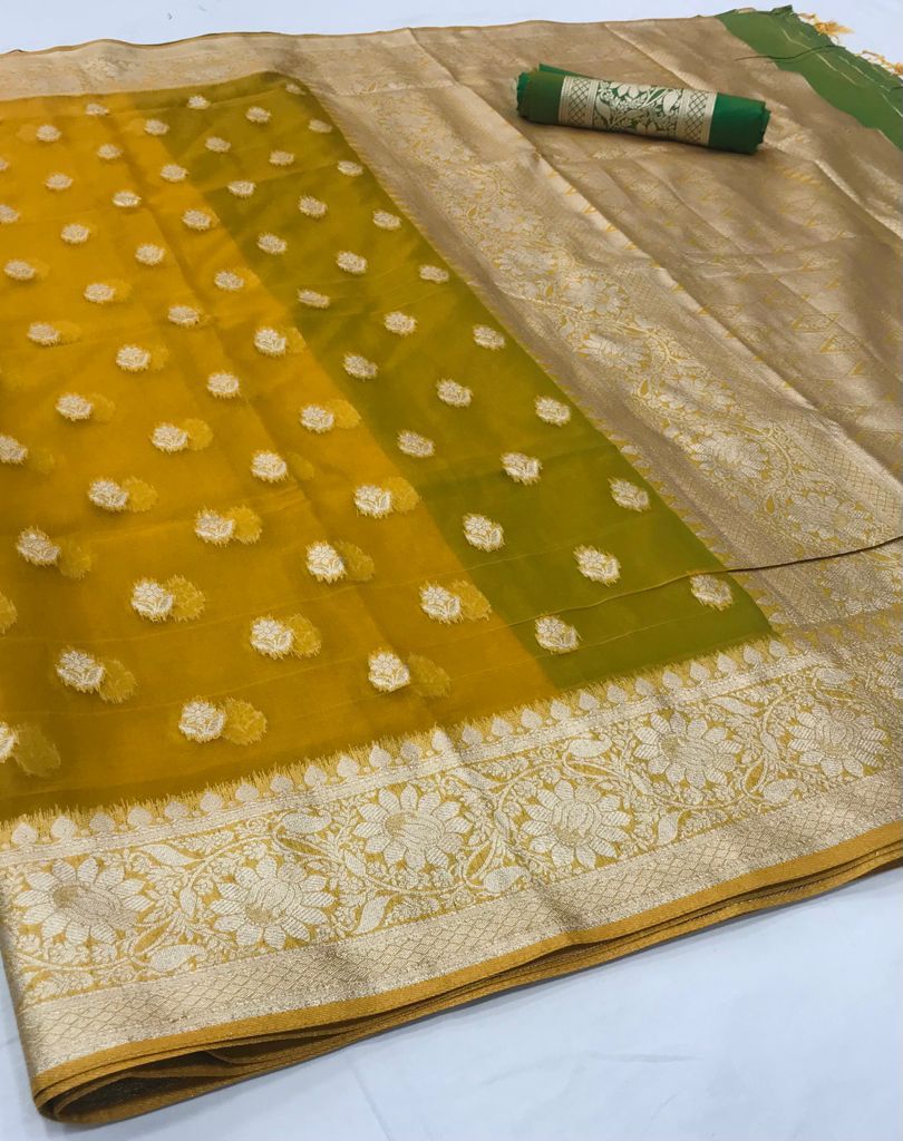 Sapphire Yellow Organza Silk Saree