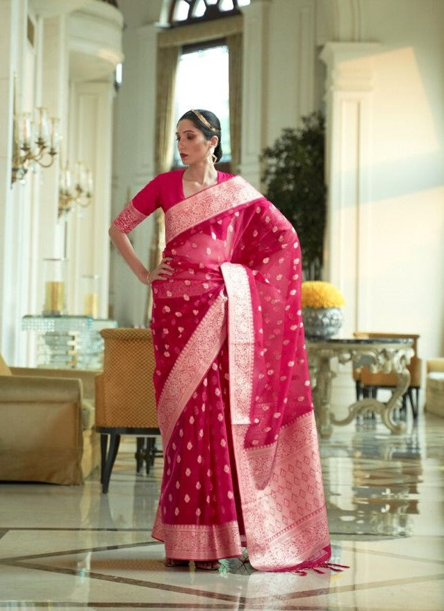 Tourmaline Red Organza Silk Saree