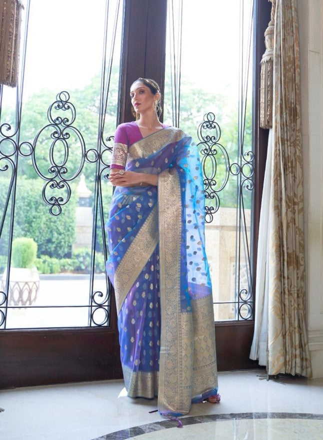 Sapphire Blue Organza Silk Saree