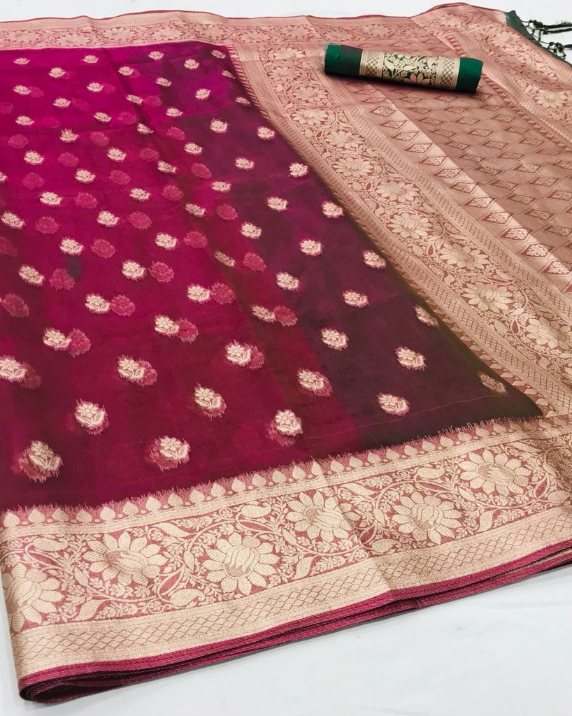 Dual Shade Pink Organza Silk Saree