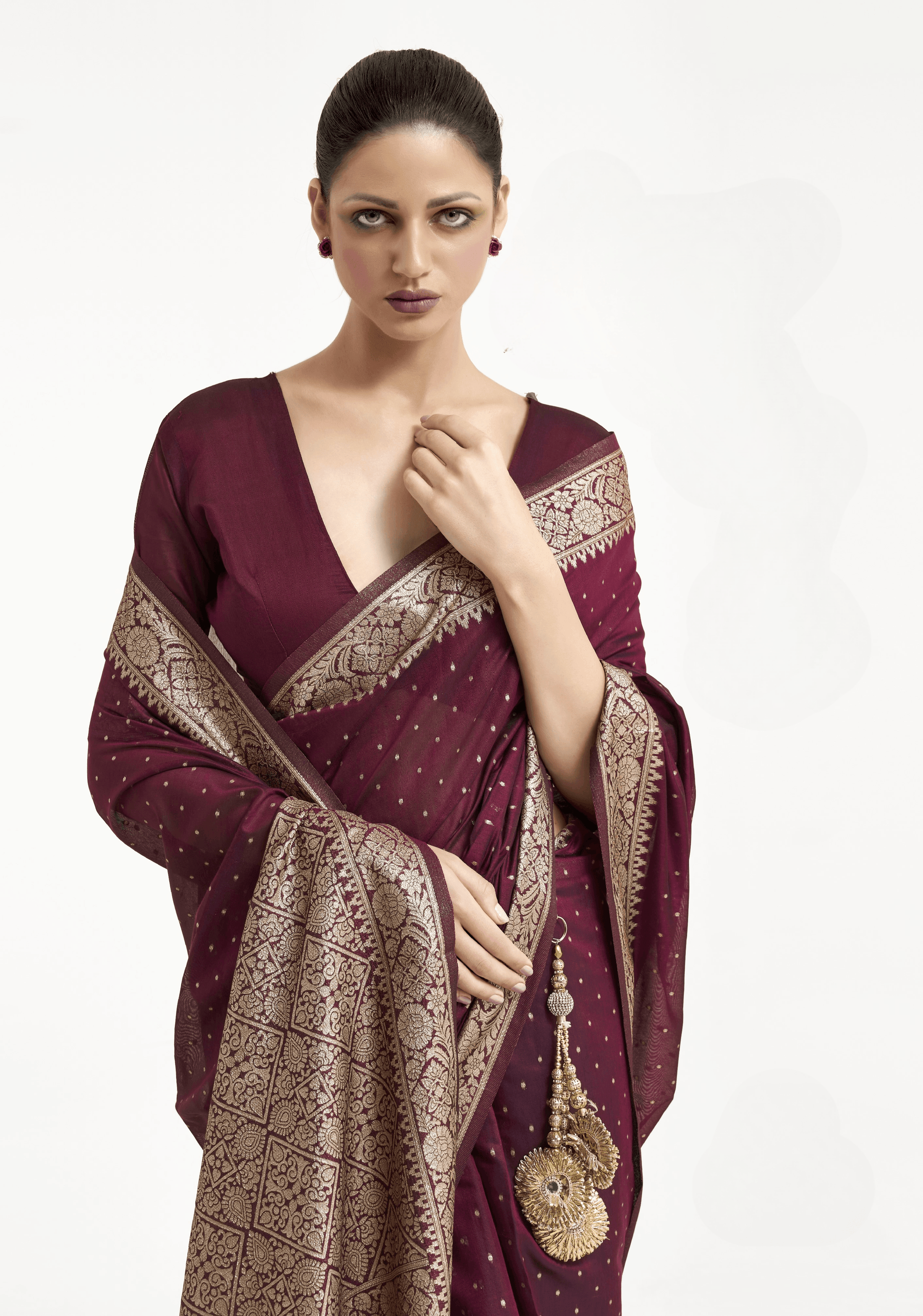 Dark Maroon Banarasi Silk Saree