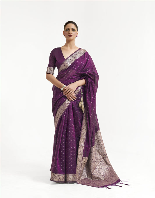 Dark Magenta Banarasi Silk Saree