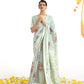 Geraldine Green Floral Print Lucknowi Chikankari Saree