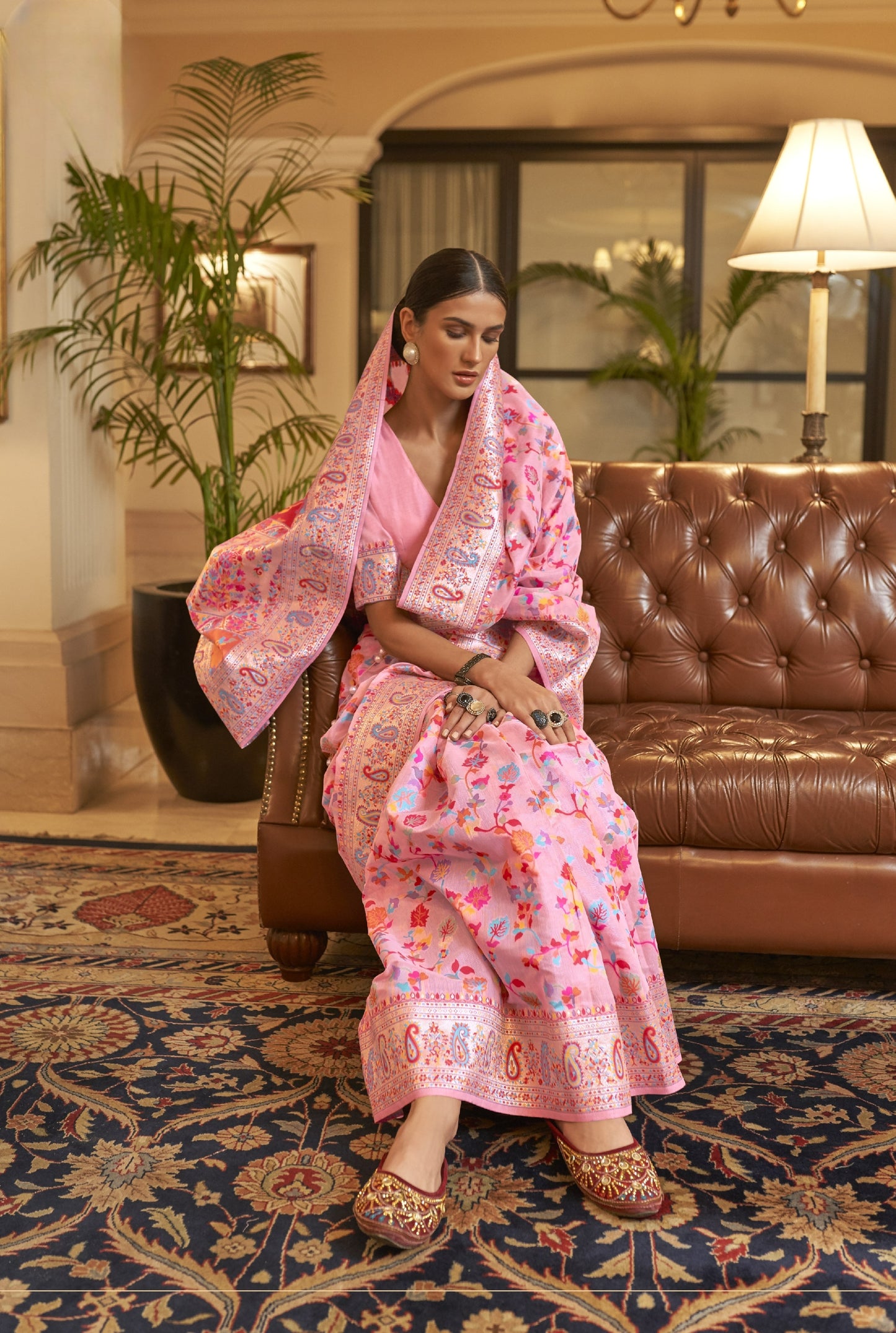 Lemonade Pink Kashmiri Kani Jamewar Saree