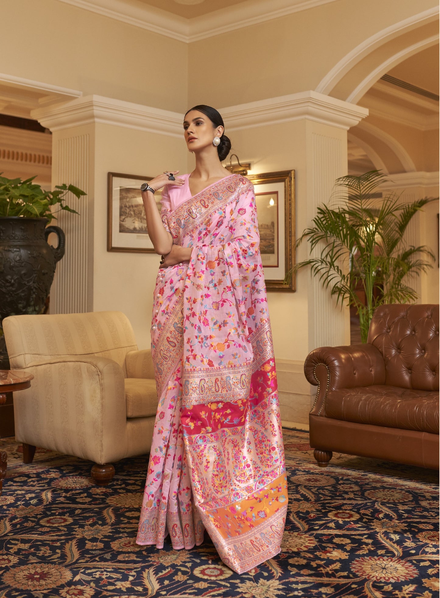 Lemonade Pink Kashmiri Kani Jamewar Saree