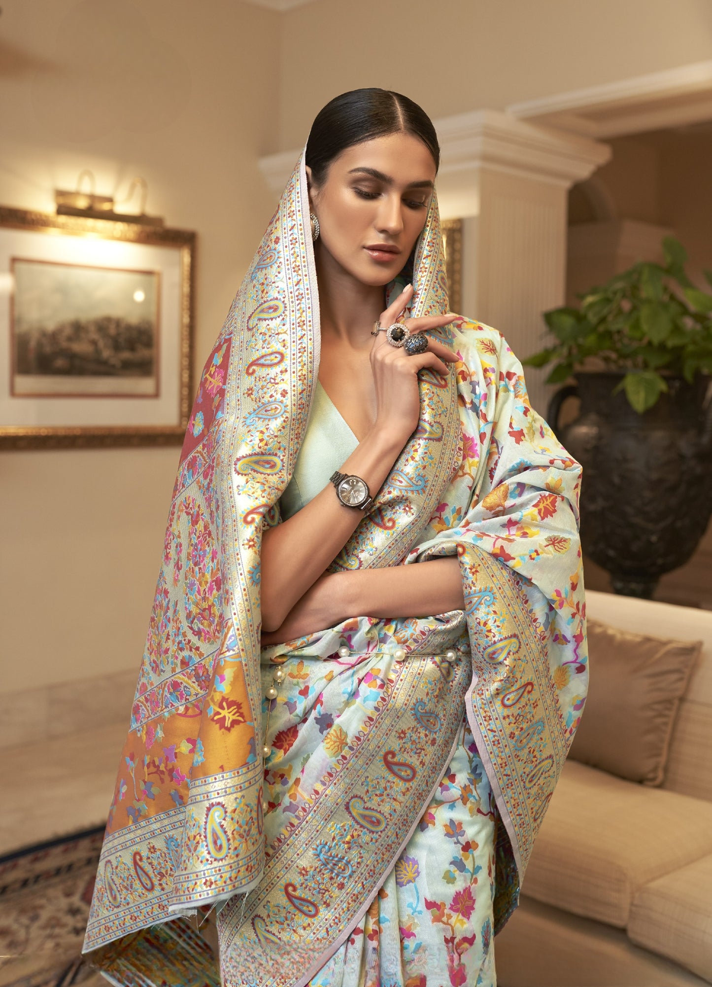 Alice Blue Kashmiri Kani Jamewar Saree