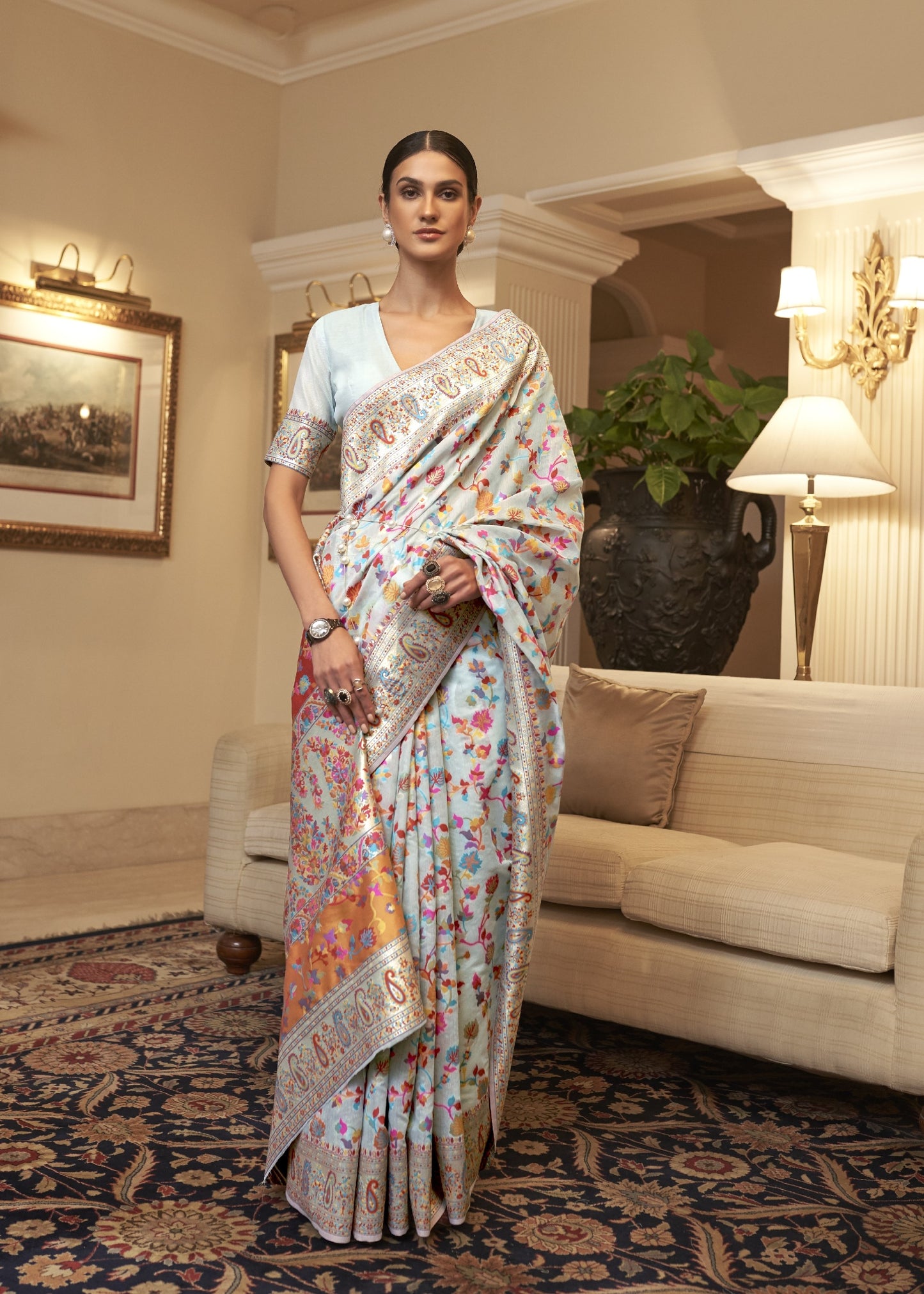 Alice Blue Kashmiri Kani Jamewar Saree