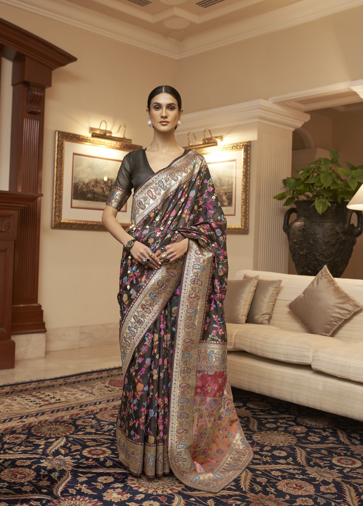 Midnight Black Kashmiri Kani Jamewar Saree