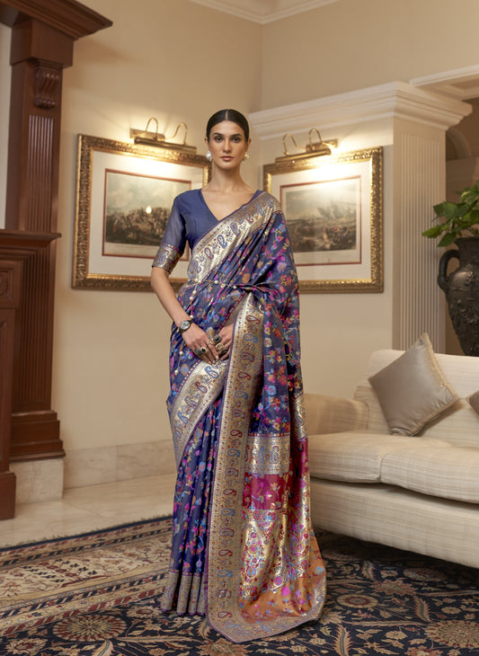 Admiral Blue Kashmiri Kani Jamewar Saree