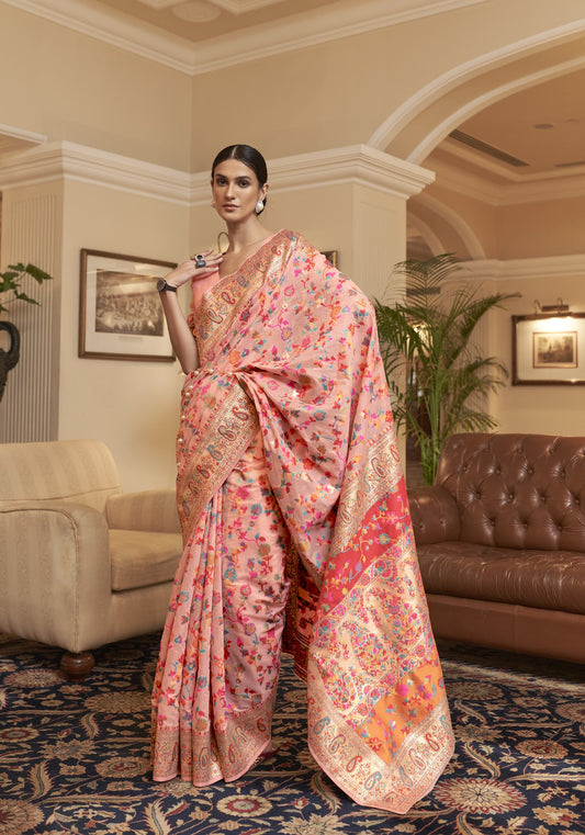 Apricot Peach Kashmiri Kani Jamewar Saree