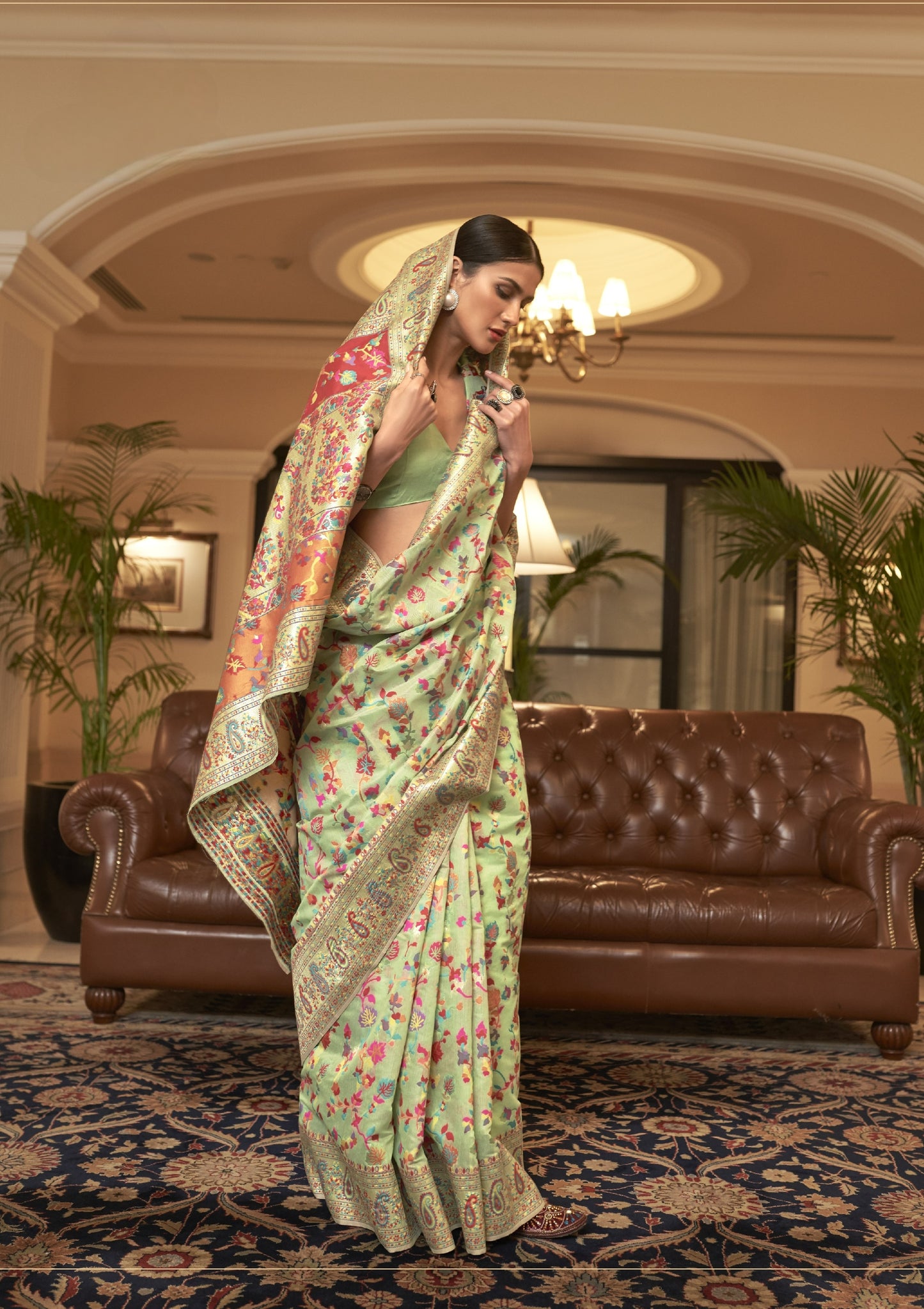 Bright Green Kashmiri Kani Jamewar Saree