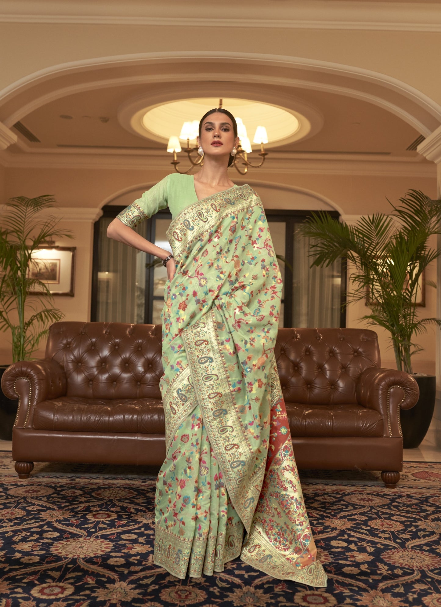 Bright Green Kashmiri Kani Jamewar Saree