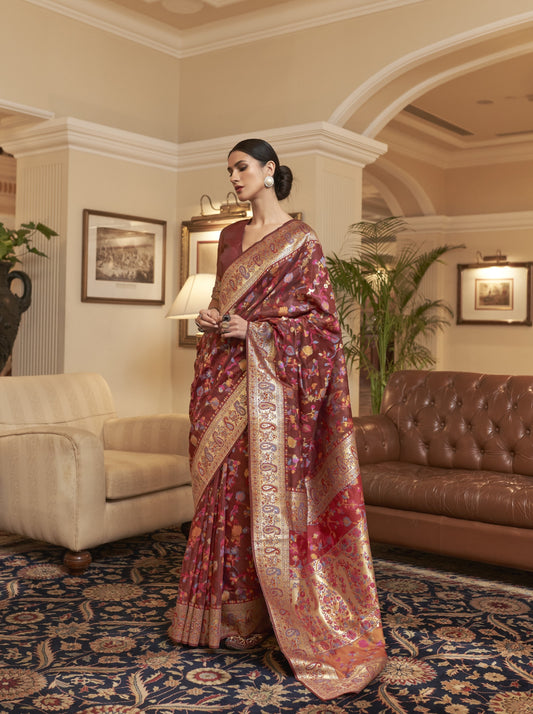 Congo Brown Kashmiri Kani Jamewar Saree