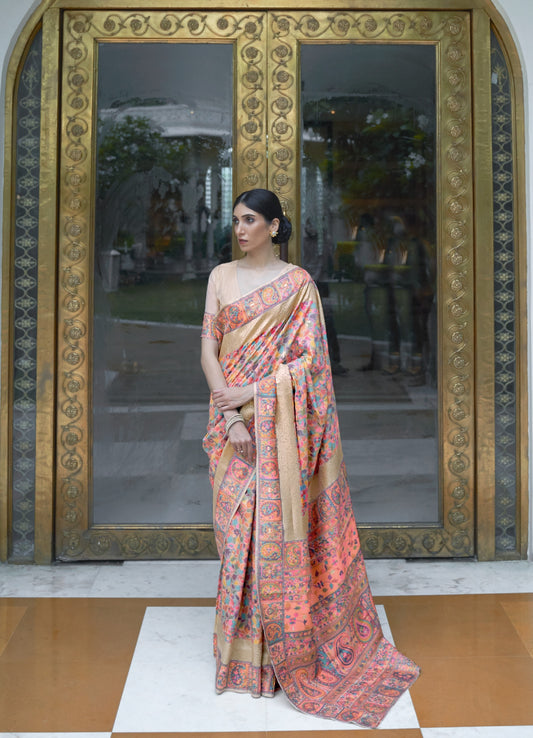 Chikoo Brown Kashmiri Kani Jamewar Saree